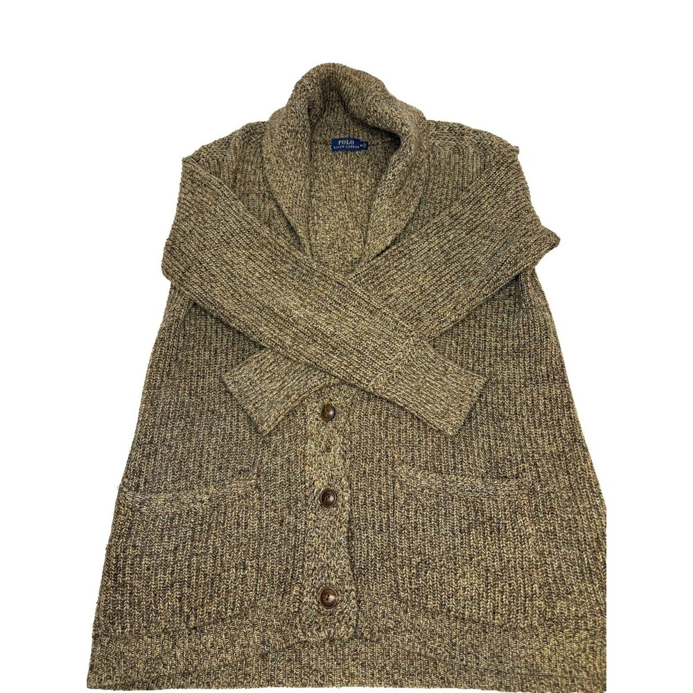Polo Ralph Lauren W's Med Shawl Collar Cardigan Linen Cotton Knit Sweater Brown